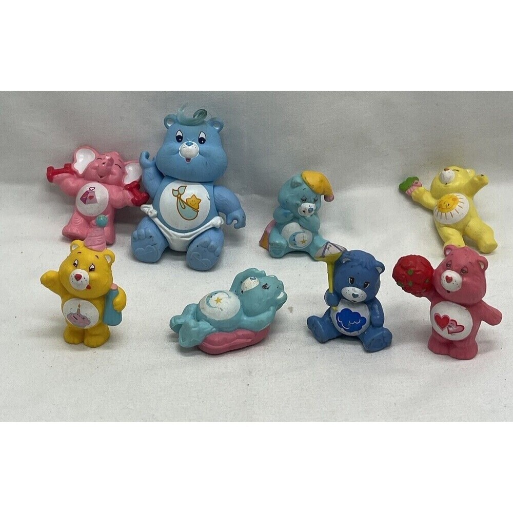 VINTAGE GROUP OF 8 CARE BEAR PVC FIGURES MADE IN 1984 Made In Hong Kong RARE